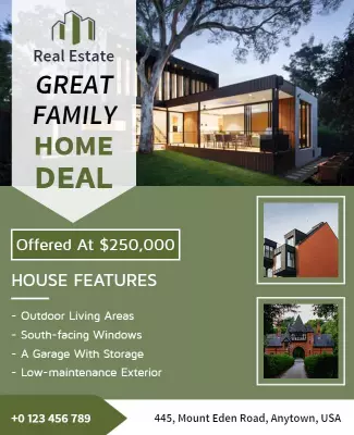 Modern Green Real Estate Family Home Deal Poster Template
