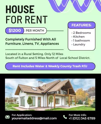 Modern Green Rural House for Rent Listing Poster Template