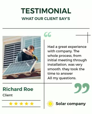 Modern Green Solar Company Client Testimonial Poster Template