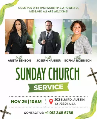 Modern Green Sunday Church Service Invitation Poster Template
