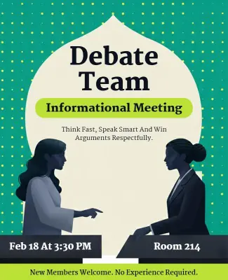 Modern Green Theme for Debate Team Info Session Flyer Template