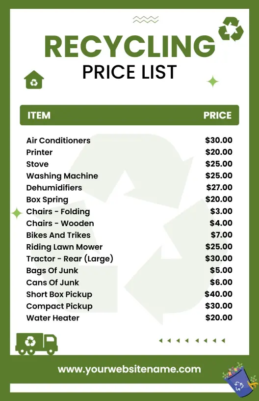 Modern Green Theme Recycling Services Price List Template