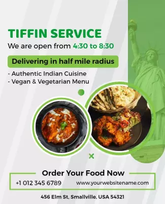 Modern Green Tiffin Service Indian Cuisine Delivery Poster Template
