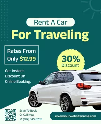 Modern Green Travel Car Rental Discount Poster Template