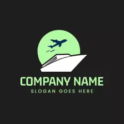 Modern Green Travel Design Featuring Airplane and Boat Logo Template