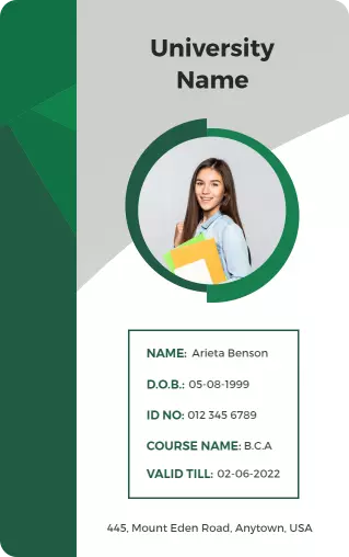 Modern Green University Student Identity Card Template