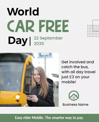 Modern Green World Car Free Day Public Transport Poster Template