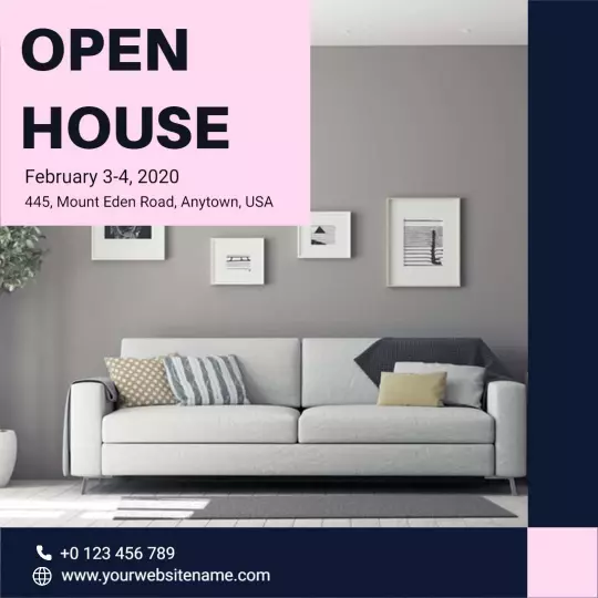 Modern Grey Living Room for Open House Promotion Ad Template
