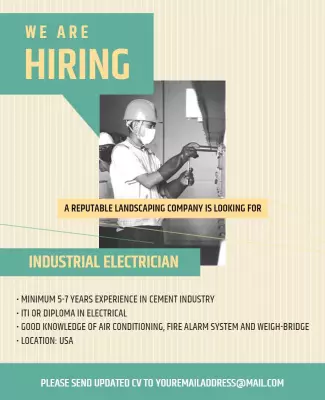 Modern Hiring Announcement for Industrial Electrician Poster Template