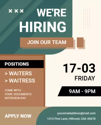 Modern Hiring Announcement with Mint Green and Brown Poster Template