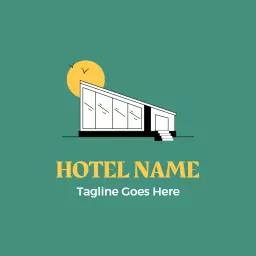Modern Hotel Design with Sun and Stylish Architecture Logo Template