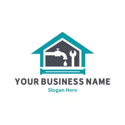 Modern House Logo Design with Plumbing Tools and Water Drops Logo Template