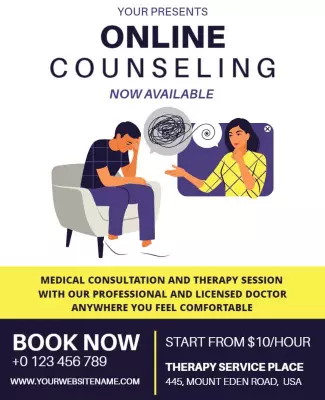 Modern Illustrated Online Counseling Service Poster Template