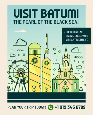 Modern Illustration of Batumi Black Sea Travel Poster Template
