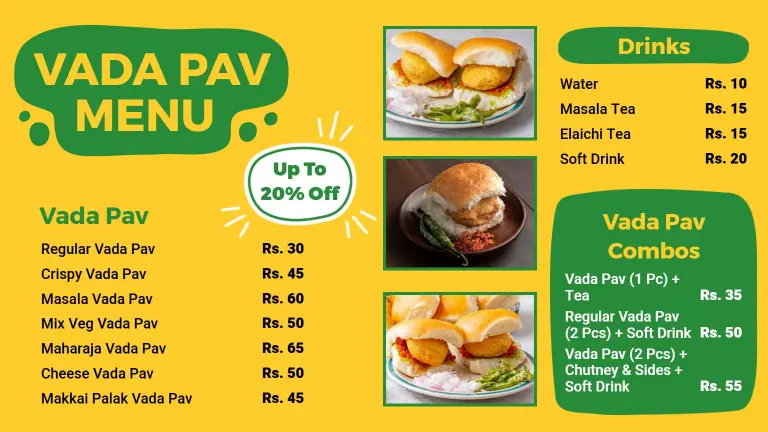 Modern Indian Vada Pav Combo Specials Menu Template
