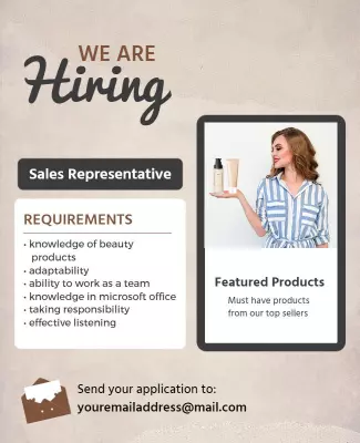 Modern Job Vacancy Announcement for Sales Representative Poster Template