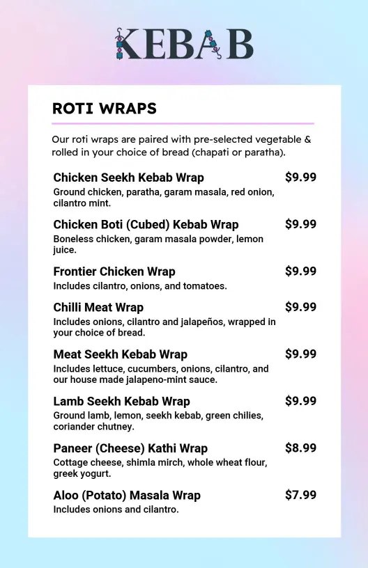 Modern Kadai and Fried Rice Kebab Menu Template