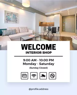 Modern Light Blue Interior Shop Welcome Poster Template
