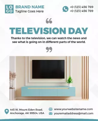 Modern Light Blue Television Day Awareness Poster Template