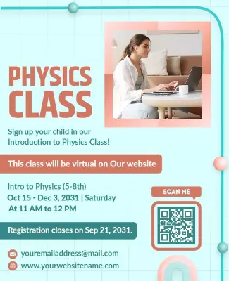 Modern Light Blue Virtual Physics Class Registration Poster Template
