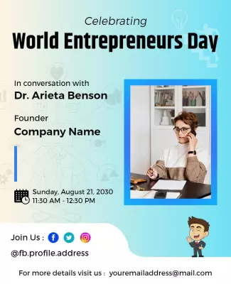 Modern Light Blue World Entrepreneurs Day Event Poster Template