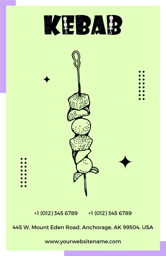 Modern Lime Turkish Kebab Entrees and Wraps Menu Template