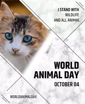 Modern Marble Cat Image for World Animal Day Poster Template