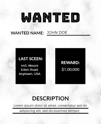 Modern Marble Wanted Reward Announcement Flyer Template