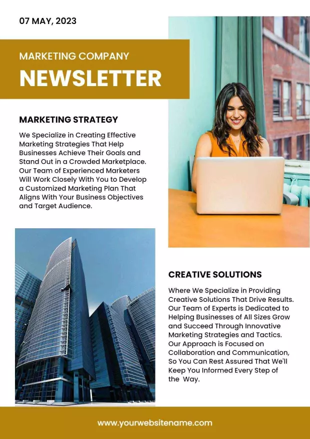 Modern Marketing Company Newsletter with Strategy and Solutions Template