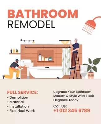 Modern Minimalist Bathroom Remodel Service Poster Template