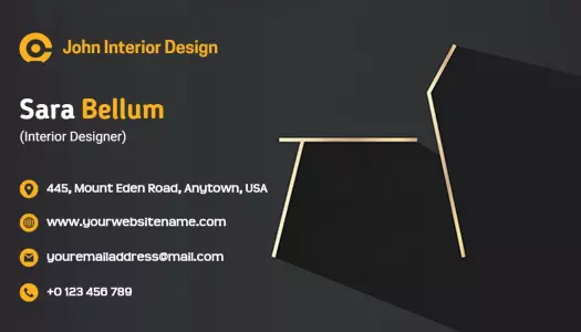 Modern Minimalist Black and Yellow Interior Design Business Card Template