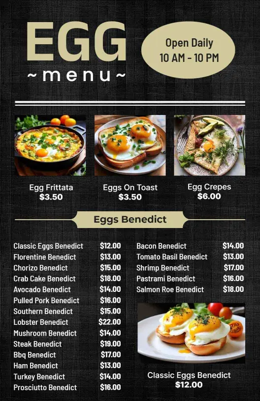 Modern Minimalist Dark Egg Dishes Selection Menu Template