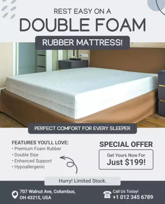 Modern Minimalist Double Foam Rubber Mattress Offer Poster Template