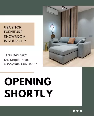 Modern Minimalist Furniture Showroom Opening Soon Poster Template