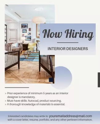 Modern Minimalist Interior Designer Job Opportunity Poster Template