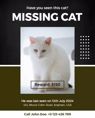 Modern Minimalist Missing Cat Reward Poster Template