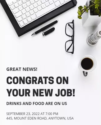 Modern Minimalist New Job Celebration Invitation Poster Template