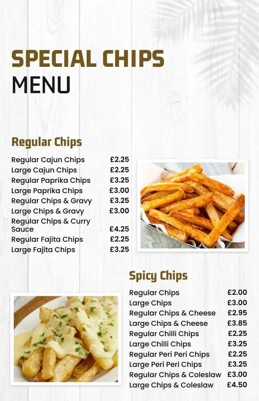 Modern Minimalist Special Chips Menu Template