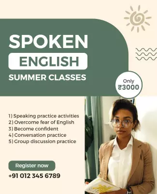 Modern Mint Green Spoken English Summer Classes Poster Template