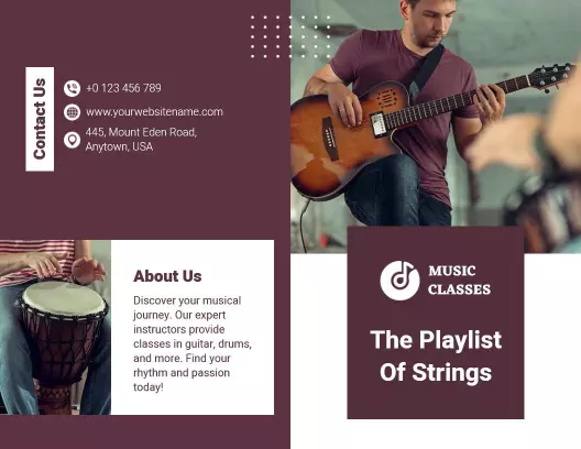 Modern Music Classes Guitar and Drums Instruction Brochure Template