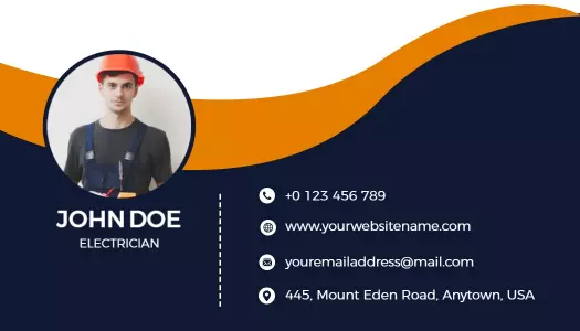 Modern Navy and Orange Electrician Business Card Template