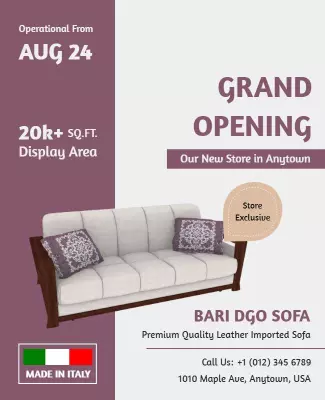 Modern Neutral Grand Opening Leather Sofa Store Poster Template