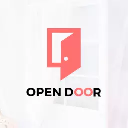 Modern Open Door Design Featuring Vibrant Coral Color Logo Template