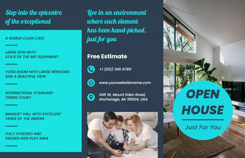 Modern Open House Property Features and Amenities Brochure Template