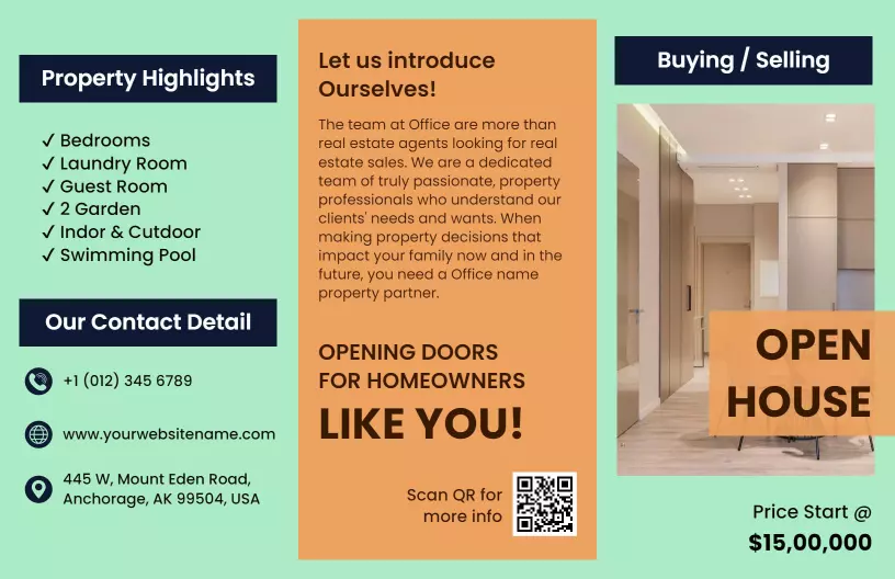 Modern Open House Real Estate Property Highlight Brochure Template