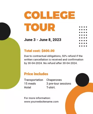 Modern Orange and Black College Tour Information Flyer Template