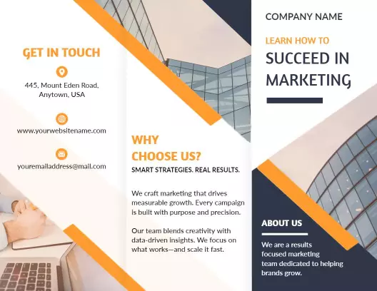 Modern Orange and Gray Marketing Strategies Tri Fold Brochure Template