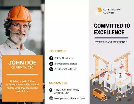 Modern Orange and Grey Construction Company Services Brochure Template