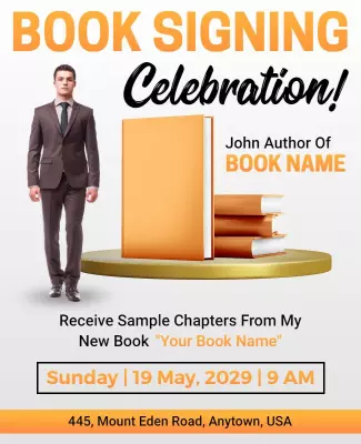 Modern Orange Book Signing Celebration Flyer Template