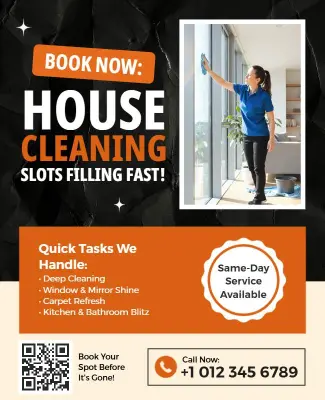 Modern Orange House Cleaning Service Promotion Flyer Template